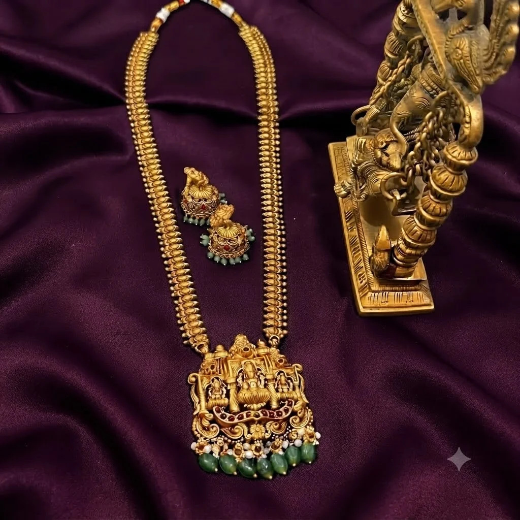 Kerala Design Haram with Lakshmi Pendant in Nakshi - SNH00385
