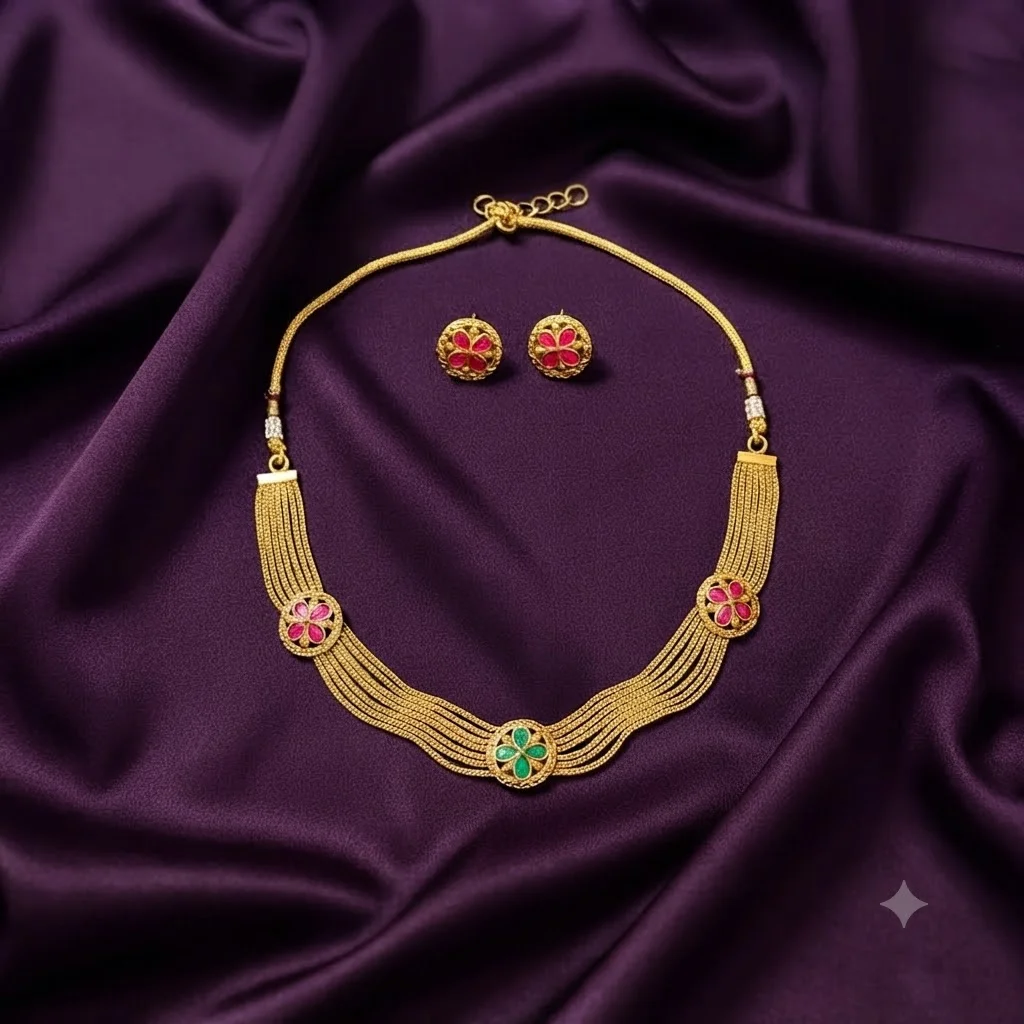 Nakshi Thin line Neckalce With EARRINGS - SNN00909