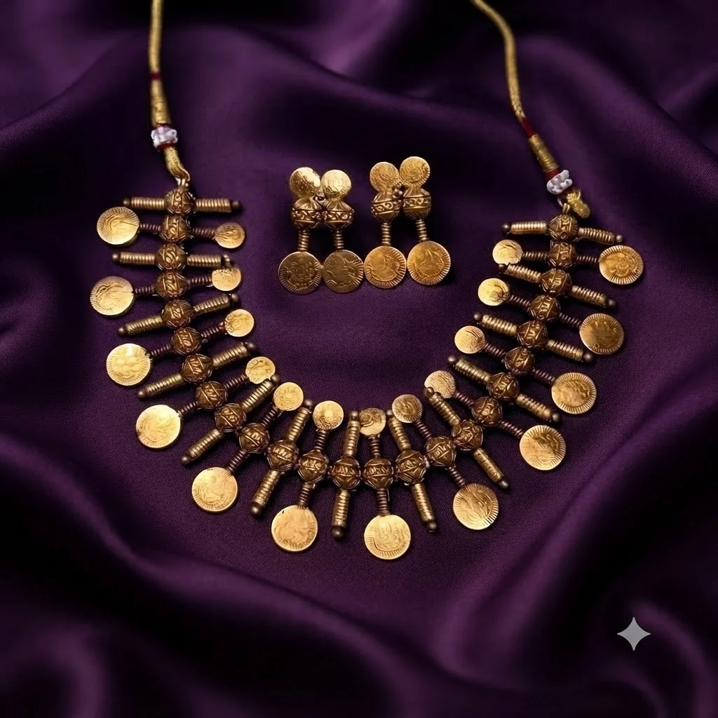 Doble side Kaasu antique Necklace in Nakshi - SNN00761