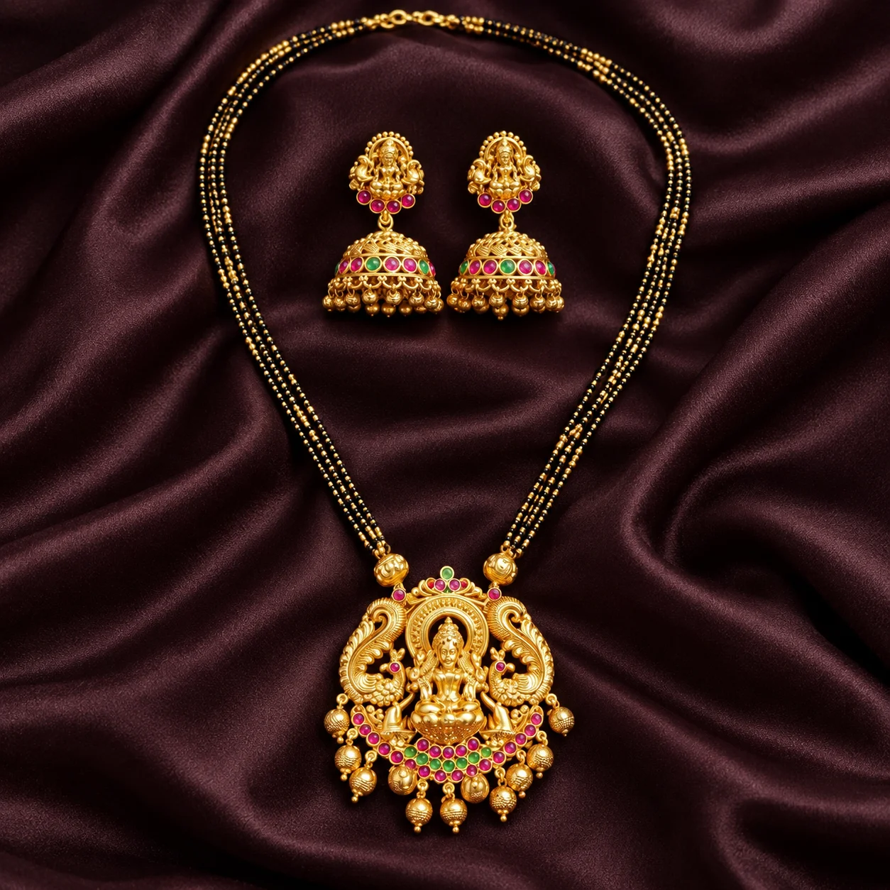 Beautiful Nakshi Black Beards Haram with Earrings- NH00107