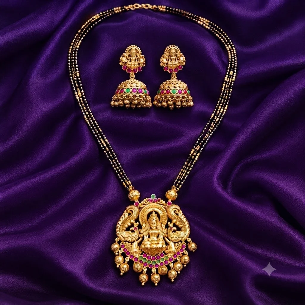 Beautiful Nakshi Black Beards Haram with Earrings- NH00107