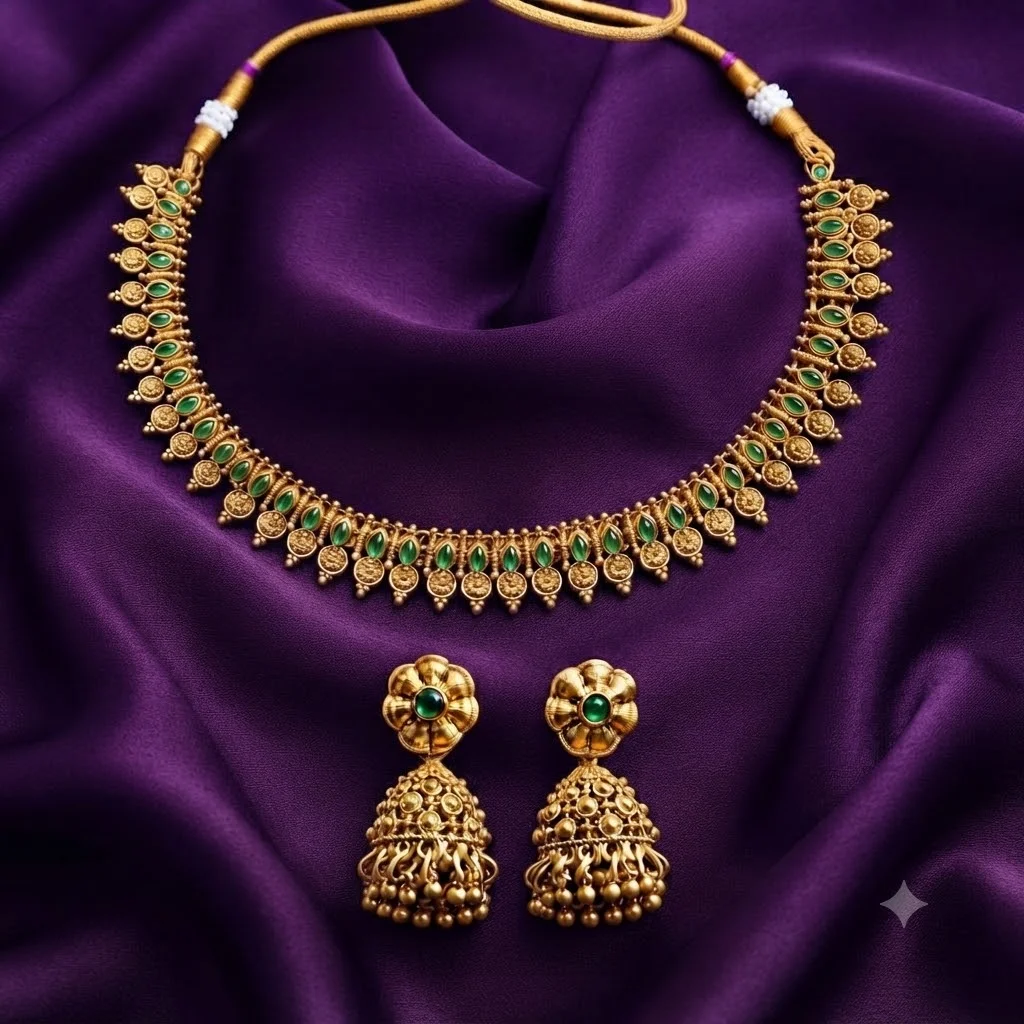 Beautiful Nakshi Necklace with Earrings- NN0072-G